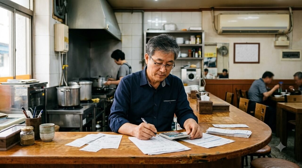 에너지 비용과 경영비를 확인하는 부산 소상공인의 모습