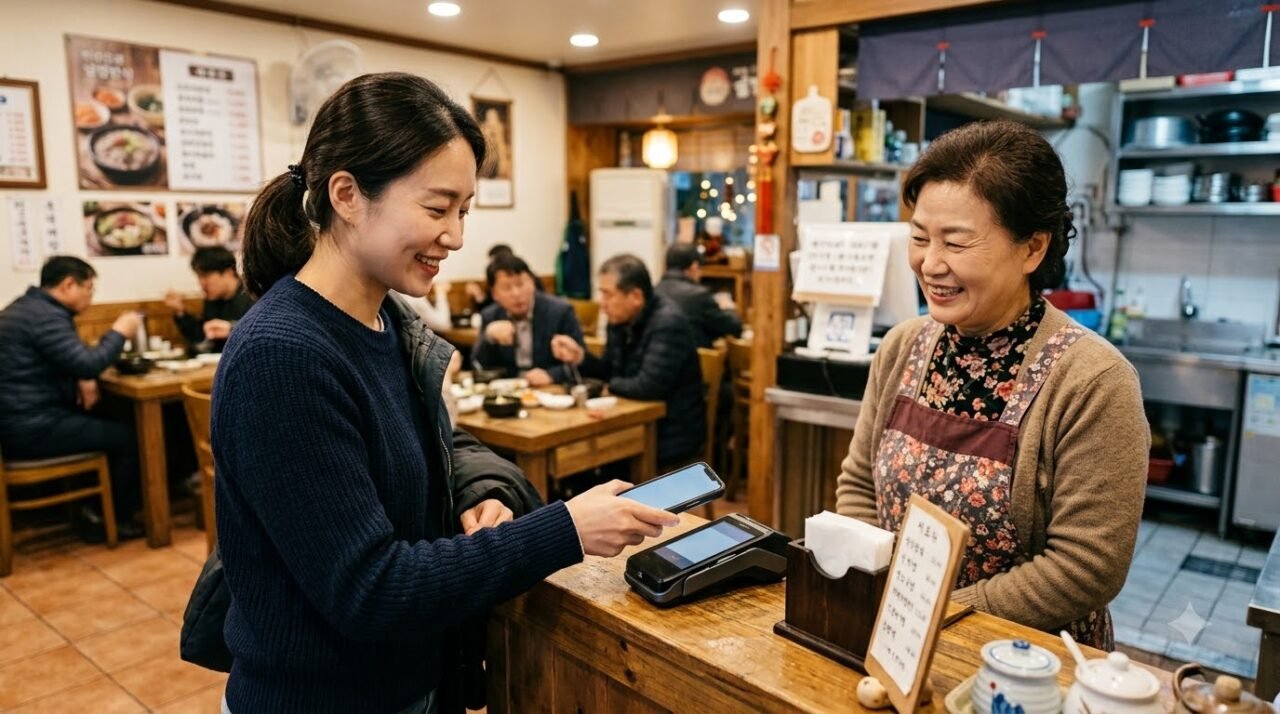 부산 지역 소상공인 매장에서 동백전으로 결제하는 모습