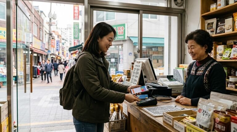 부산 지역 소상공인 매장에서 동백전으로 결제하는 모습
