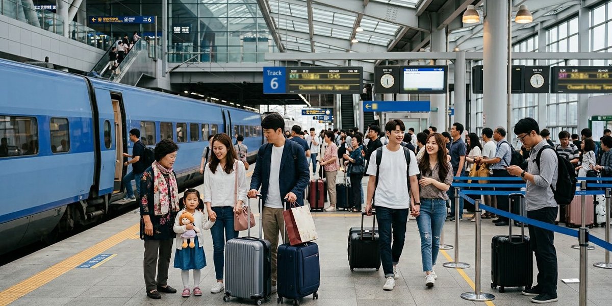 추석 연휴를 앞두고 고속철도 승강장에서 탑승을 기다리는 여행객들