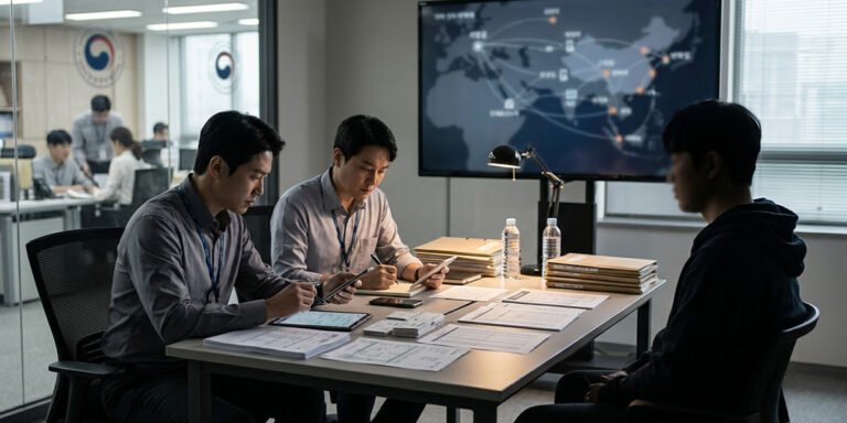 보이스피싱 조직 내부자의 수사 협조와 핵심 조직원 추적을 표현한 이미지