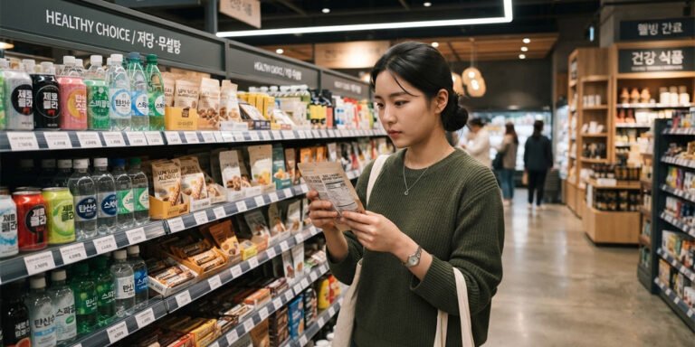 제로 식품과 건강식품을 살펴보는 소비자
