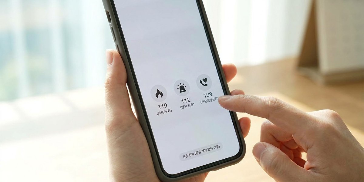 휴대전화 잠금화면 긴급전화 목록에서 109를 선택하는 모습