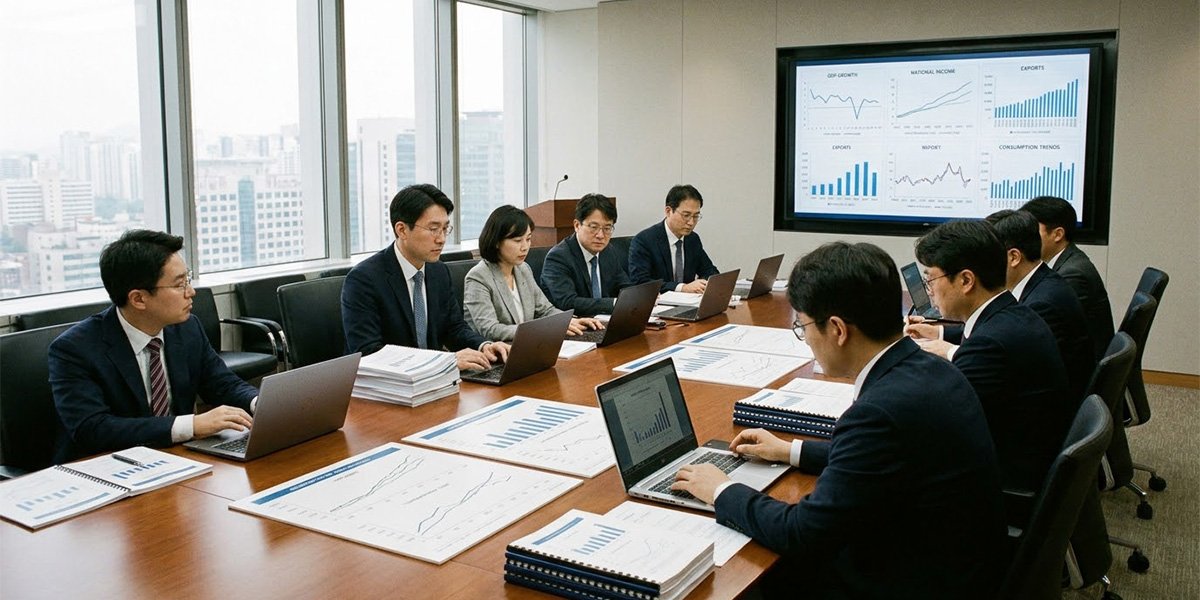 2026년 성장률과 국민소득 흐름을 분석하는 한국 경제 연구진