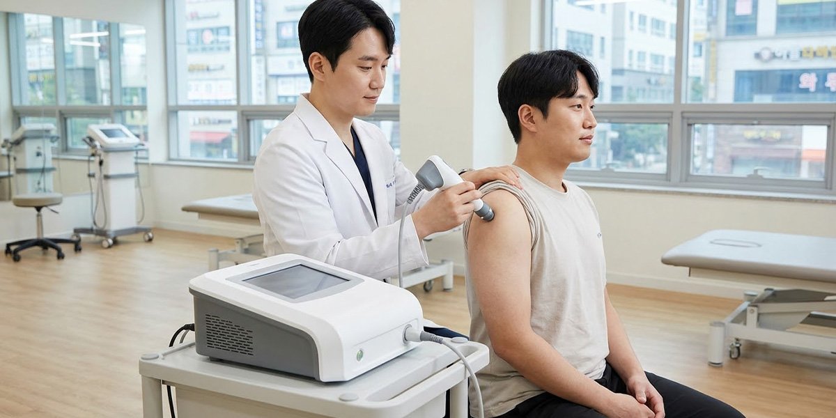 정형외과에서 체외충격파치료를 받는 모습