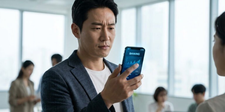 금융 다크패턴 주의가 필요한 모바일 뱅킹 앱 화면을 확인하는 소비자