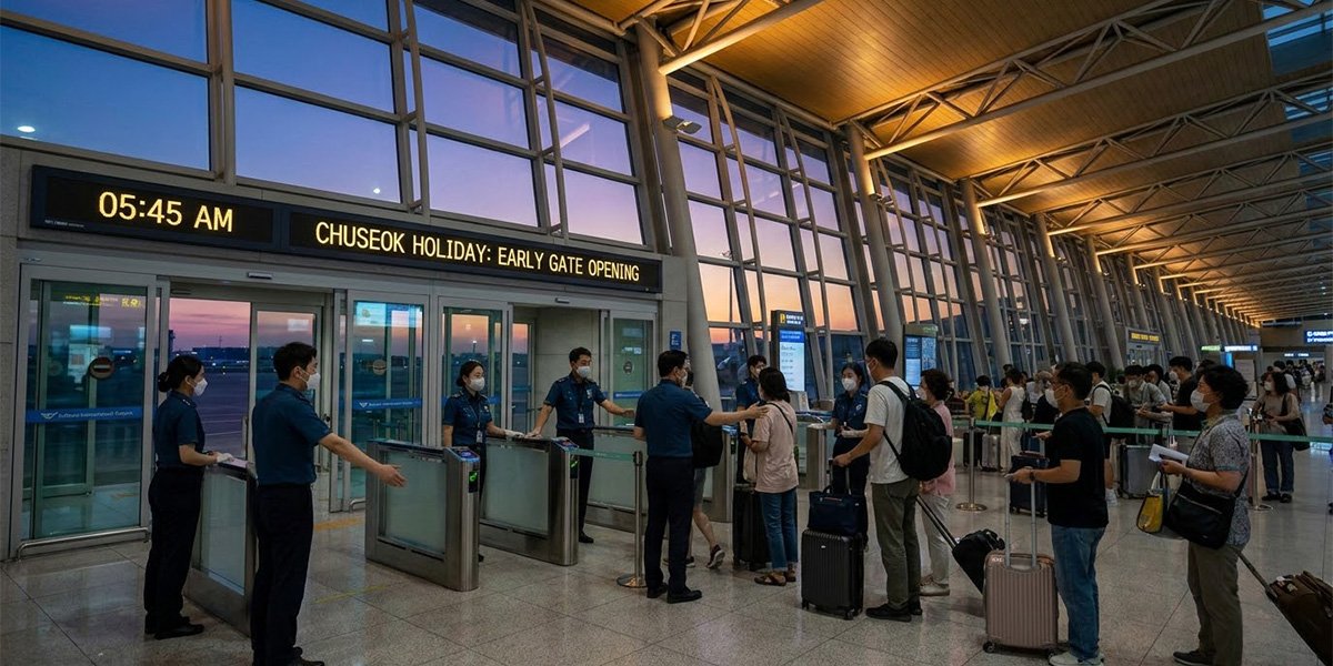 추석 연휴 혼잡 완화를 위해 새벽 일찍 운영을 시작하는 인천공항 출국장