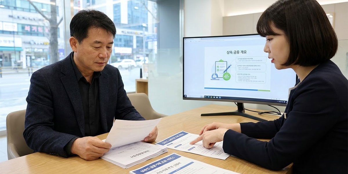 은행에서 상속재산과 자동이체 변경 절차를 상담하는 유가족
