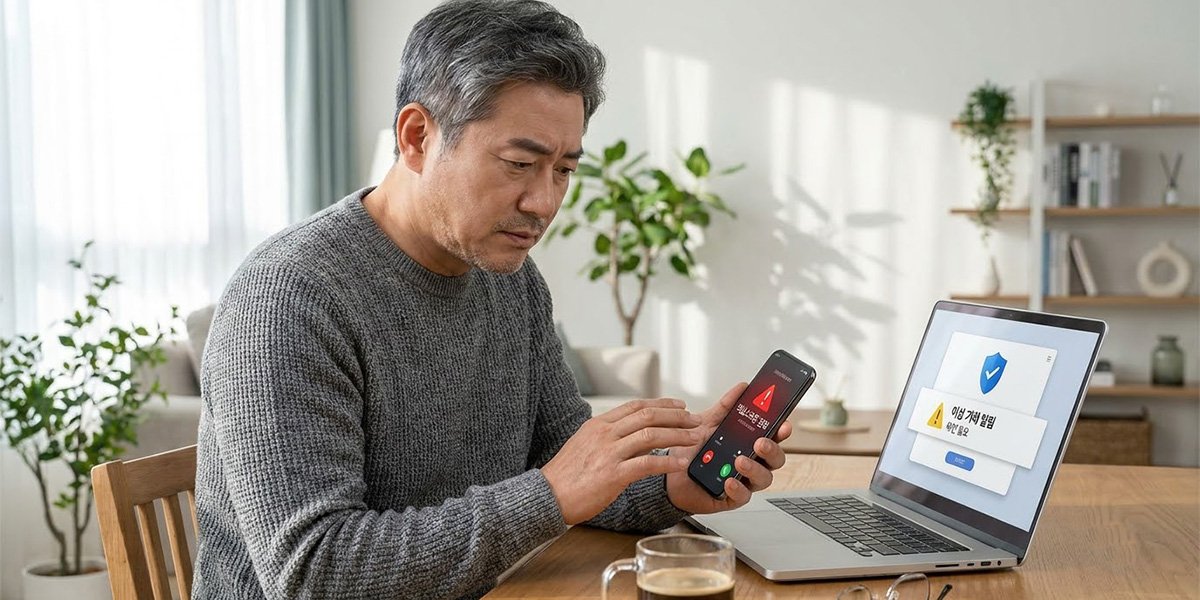 의심스러운 전화를 받고 금융사기 여부를 확인하는 모습